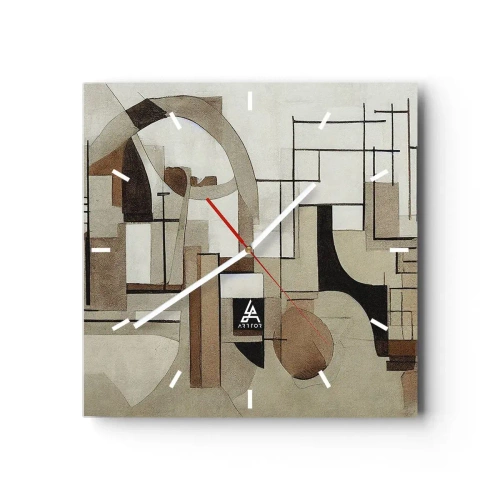 Reloj de pared - Reloj de vidrio - Abstracción arquitectónica en beige y marrón. - 30x30cm - Paisaje urbano 2.0 - Decoración de pared moderna para salón y dormitorio ARTTOR