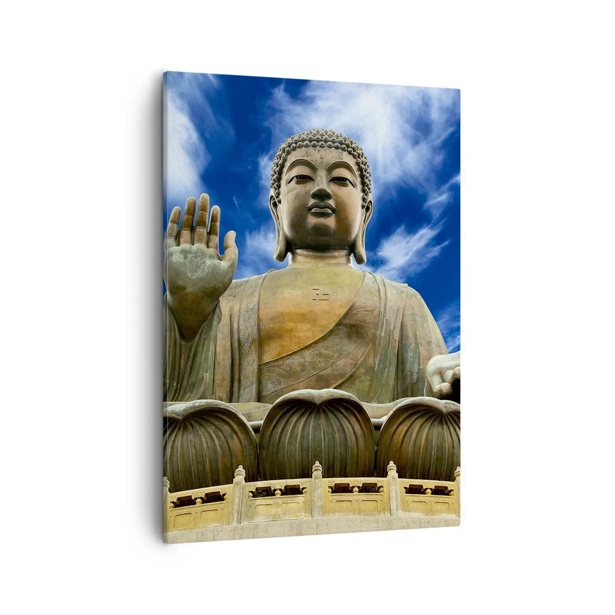 Cuadro sobre lienzo - Impresión de Imagen - Una estatua monumental de Buda contra un cielo azul con nubes. - 50x70cm - Vivir sin miedo - Decoración de pared moderna para salón y dormitorio ARTTOR