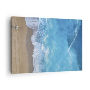 Cuadro sobre lienzo - Impresión de Imagen - Una vista de pájaro de la playa y las olas del mar. - 70x50cm - El poder del azul - Decoración de pared moderna para salón y dormitorio ARTTOR
