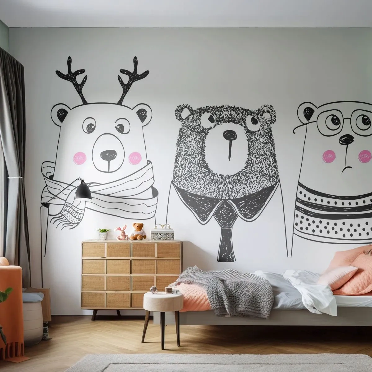 Fotomural Standard Eco - Tres osos - Para niños, Oso, Ilustración - 200x140 cm