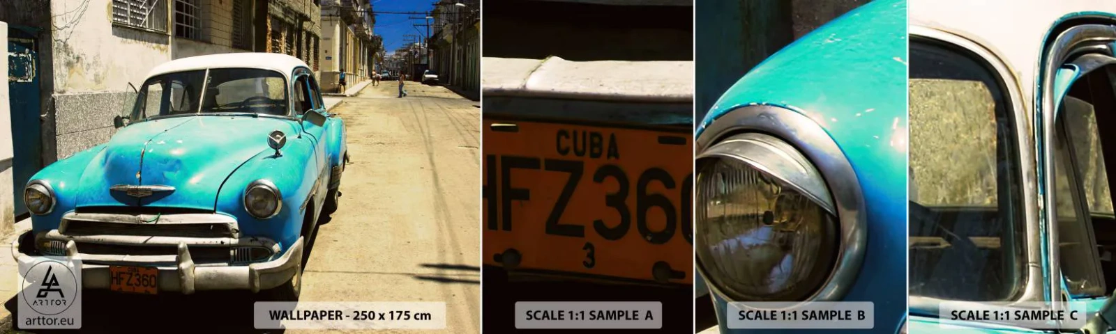 Muestra De Fotomural Standard Eco - ¡Viva Cuba! - Automotor, Auto, Cuba - 100x30 cm