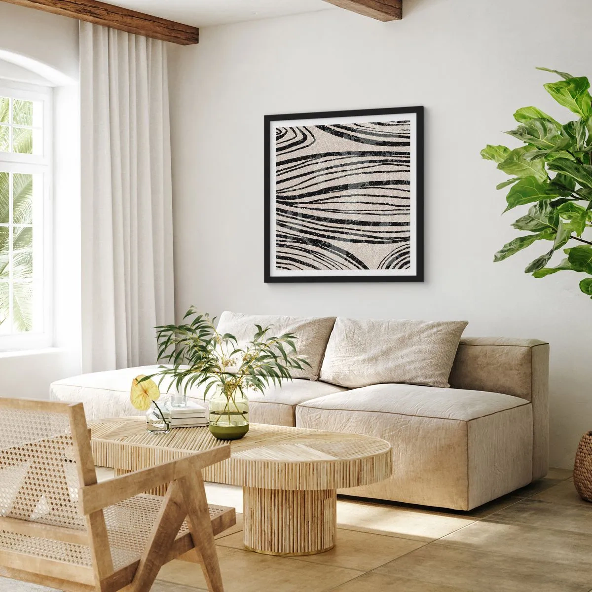 Póster en marco negro - Salpicadura de líneas - 50x50 cm