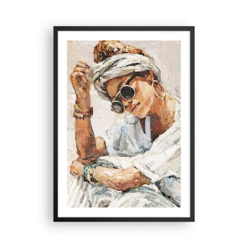 Póster en marco negro - Retrato de una mujer con gafas y turbante en estilo impresionista. - 50x70cm - Retrato a pleno sol - Decoración de pared moderna para salón y dormitorio ARTTOR