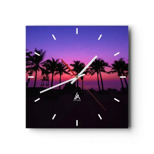 Reloj de pared - Reloj de vidrio - Atardecer bajo las palmeras - 40x40 cm