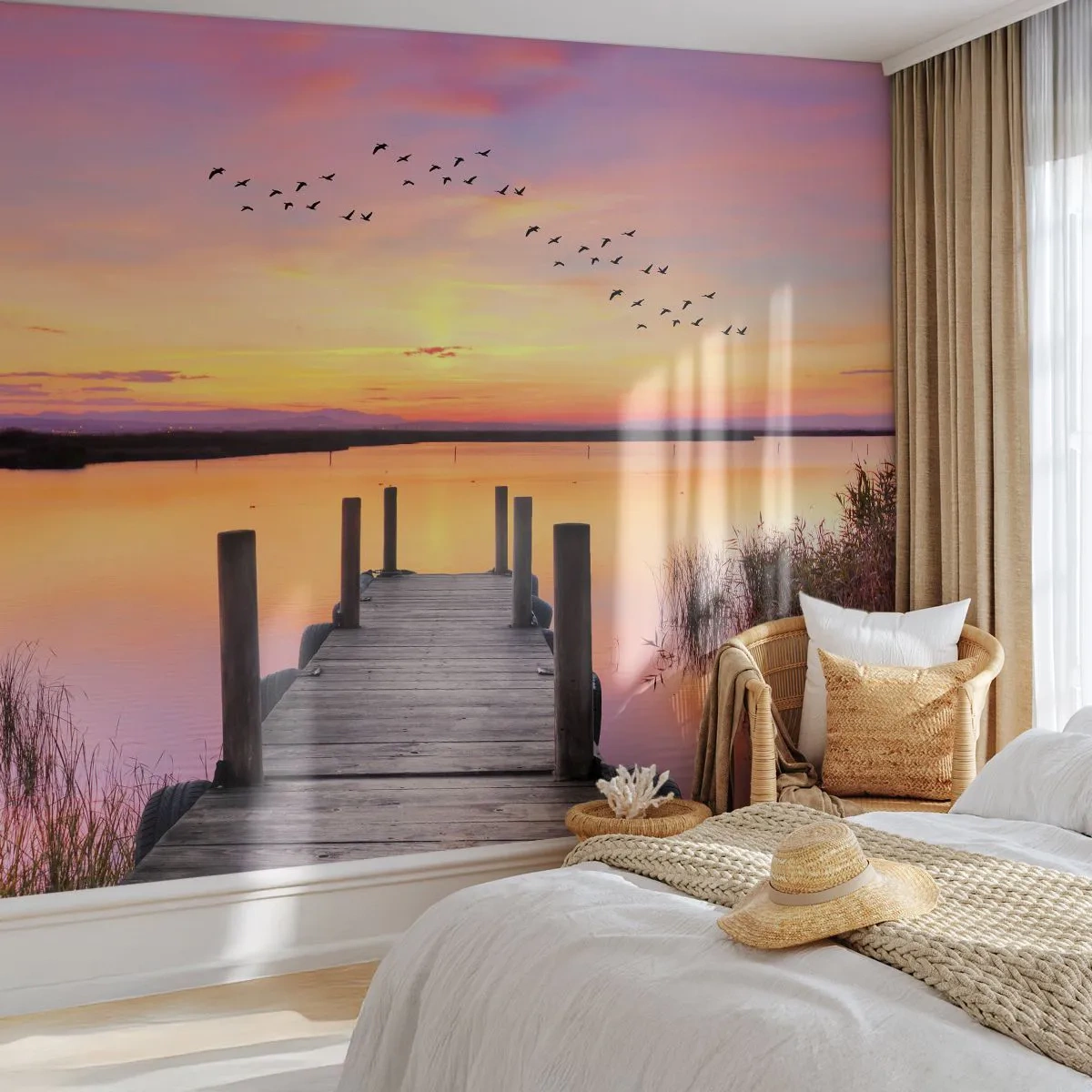 Fotomural Premium Canvas - Violeta amanecer silencioso - Paisaje, Lago, Naturaleza - 500x350 cm