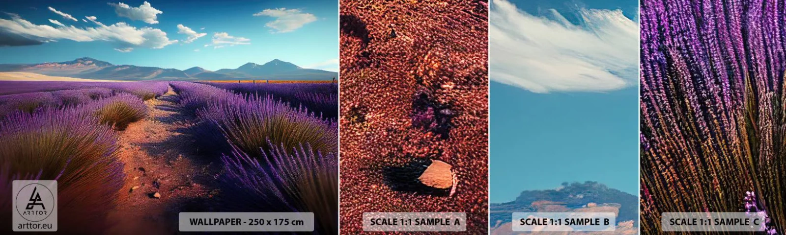 Muestra De Fotomural Standard Eco - Campos fragantes - Lavanda, Horizonte, Paisaje - 100x30 cm