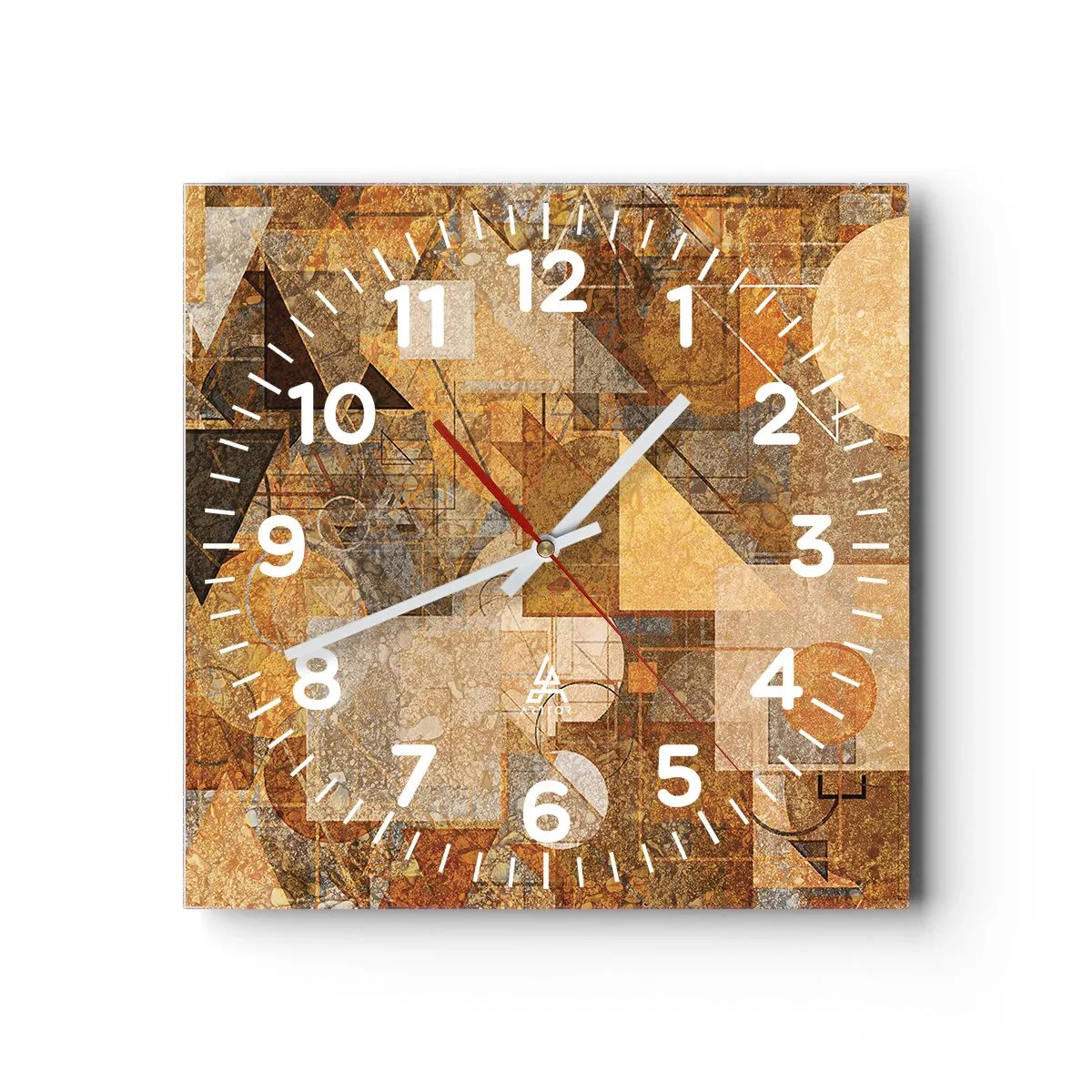 Reloj de pared - Reloj de vidrio - Estudio cubista en bronce - 30x30 cm