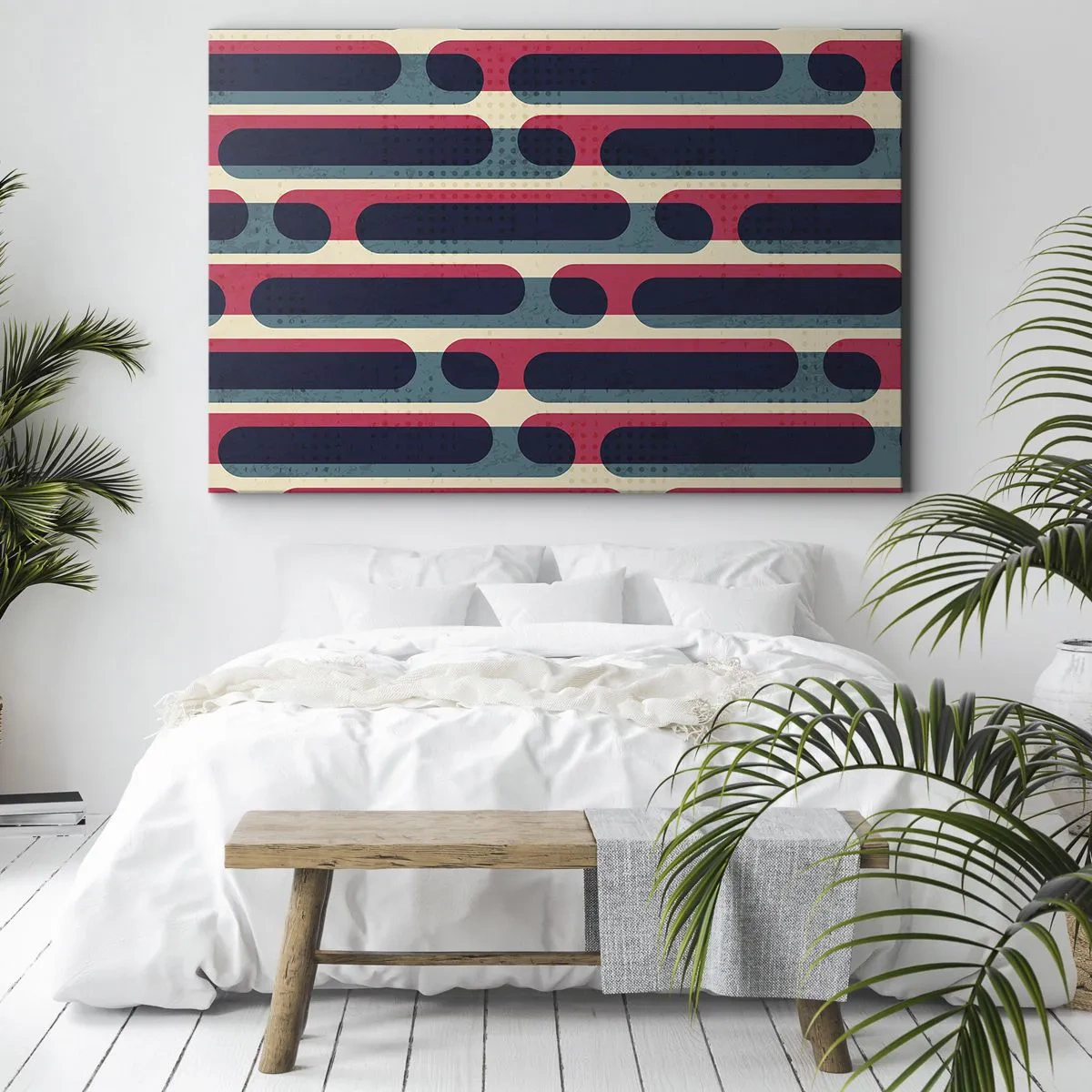 Cuadro sobre lienzo - Impresión de Imagen - Patrón geométrico retro con colores pastel. - 70x50cm - Profundidad y relieve - Decoración de pared moderna para salón y dormitorio ARTTOR