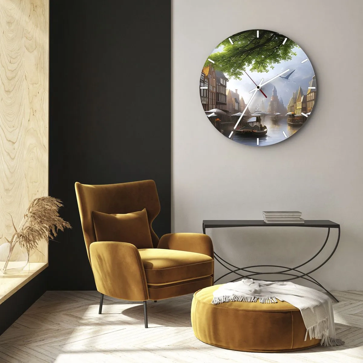Reloj de pared - Reloj de vidrio - Paisaje urbano holandés - 30x30 cm