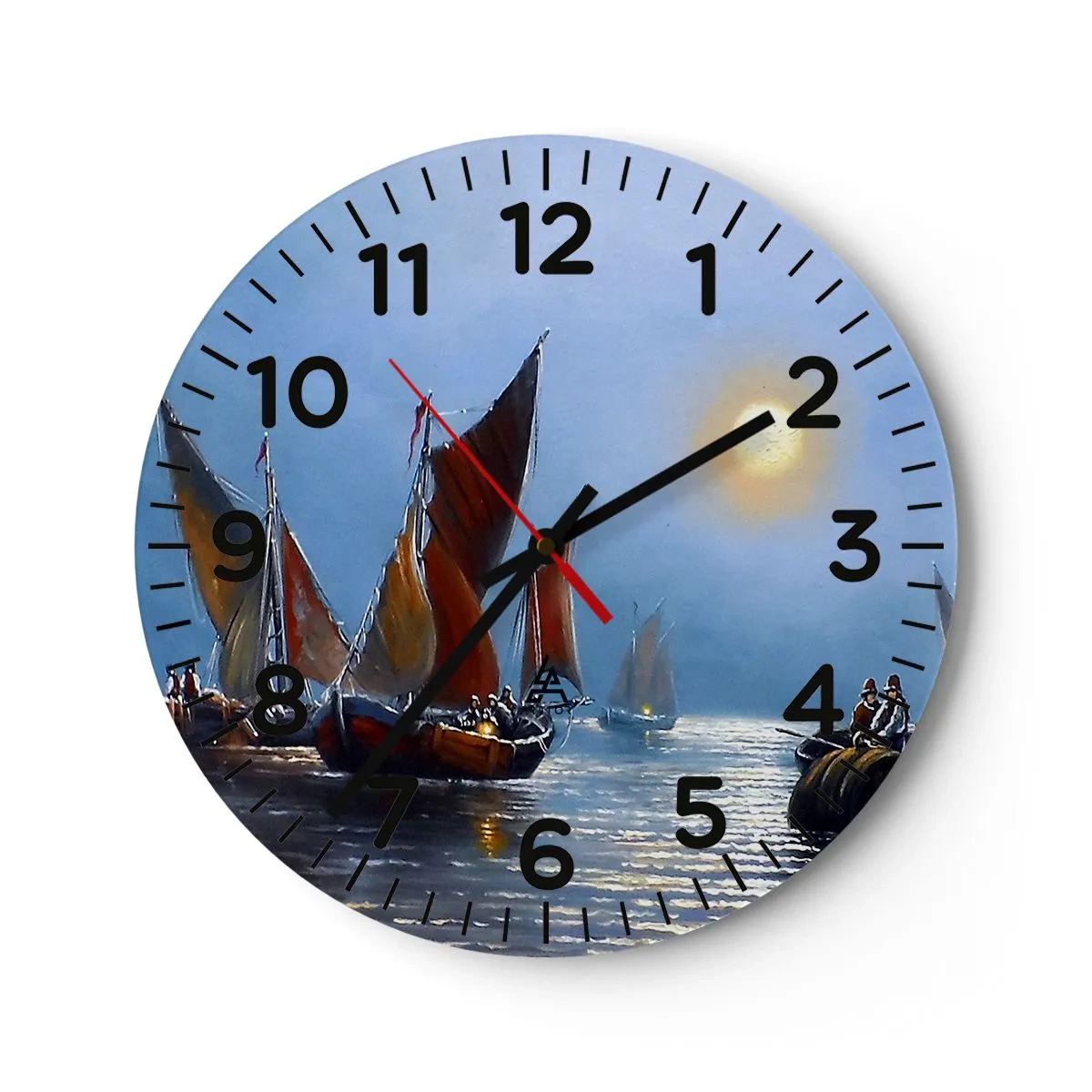 Reloj de pared - Reloj de vidrio - Pesca nocturna - 30x30 cm