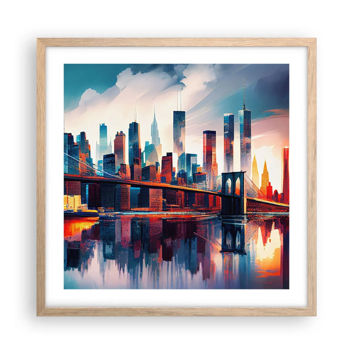 Póster en marco roble claro - Nueva York siempre luce - 50x50 cm