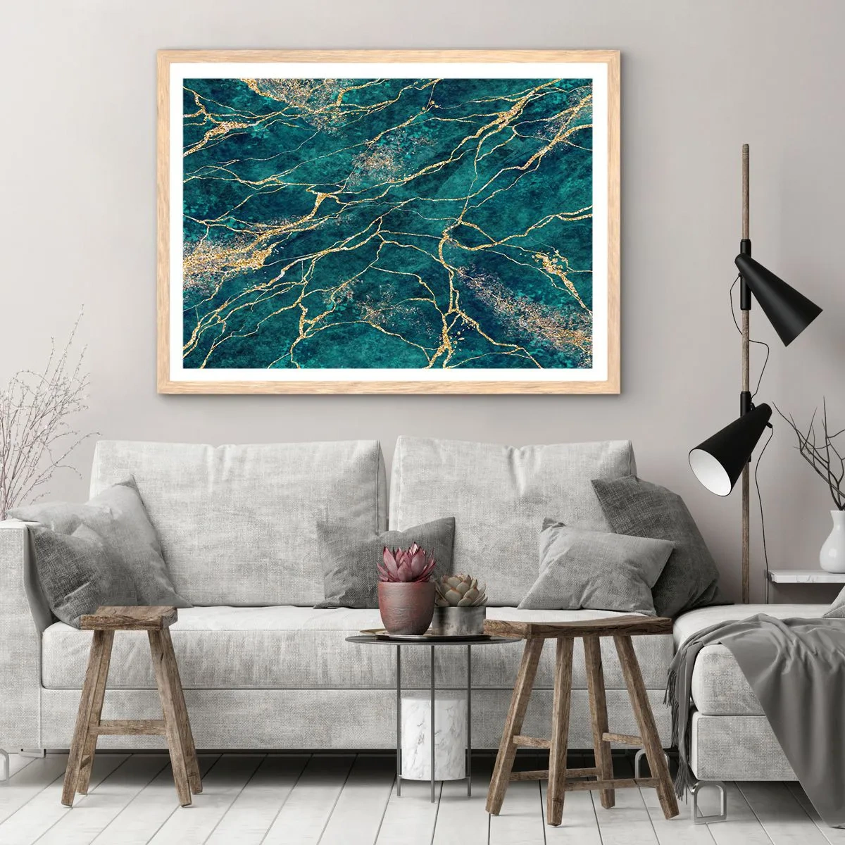 Póster en marco roble claro - Riachuelos de oro - 100x70 cm