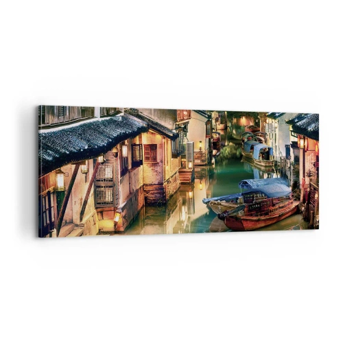 Cuadro sobre lienzo - Impresión de Imagen - Noche en una calle china - 100x40 cm