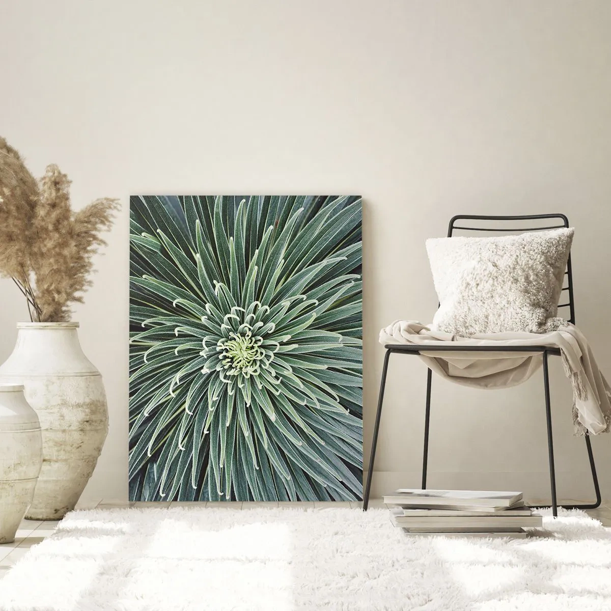 Cuadro sobre vidrio - Impresiones sobre Vidrio - Roseta simétrica de hojas verdes en fotografía macro - 50x70cm - El nacimiento de una estrella - Decoración de pared moderna para salón y dormitorio ARTTOR