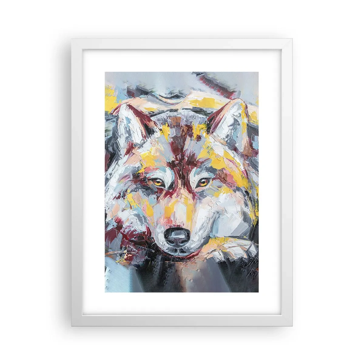 Póster en marco blanco - Pinceladas de lobo - 30x40 cm
