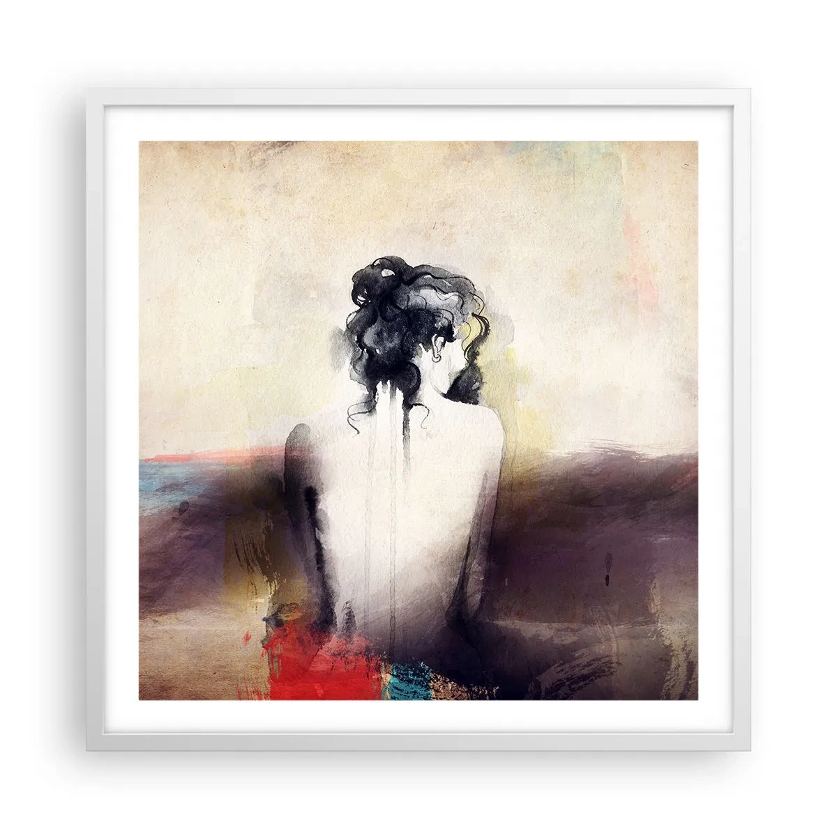 Póster en marco blanco - Líneas suaves, formas ovaladas - 60x60 cm