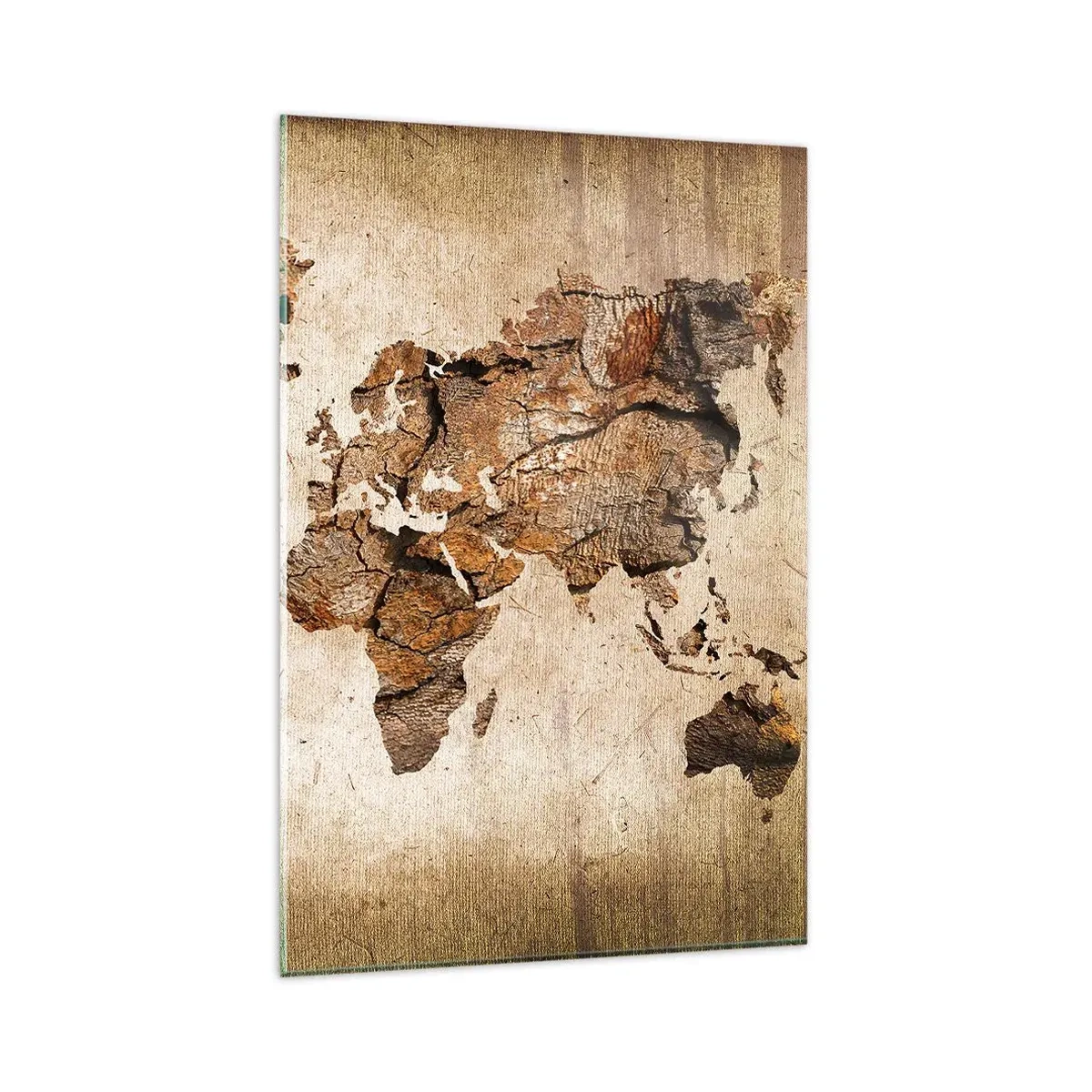 Cuadro sobre vidrio - Impresiones sobre Vidrio - Un mapa del mundo en estilo rústico de madera. - 80x120cm - El descubrimiento del mundo - Decoración de pared moderna para salón y dormitorio ARTTOR