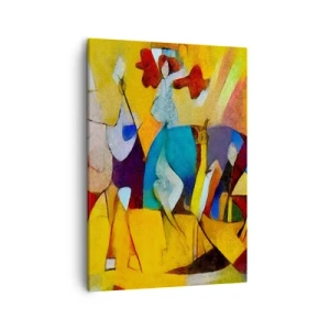 Cuadro sobre lienzo - Impresión de Imagen - Una abstracción colorida que representa figuras en forma geométrica. - 50x70cm - Sol - vida - alegría - Decoración de pared moderna para salón y dormitorio ARTTOR