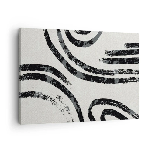 Cuadro sobre lienzo - Impresión de Imagen - Líneas abstractas en blanco y negro sobre un fondo claro - 70x50cm - A medias - Decoración de pared moderna para salón y dormitorio ARTTOR