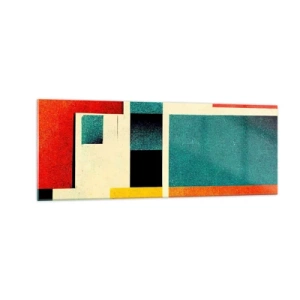 Cuadro sobre vidrio - Impresiones sobre Vidrio - Abstracción geométrica con rectángulos y cuadrados de colores. - 140x50cm - Abstracción geométrica - buena energía - Decoración de pared moderna para salón y dormitorio ARTTOR