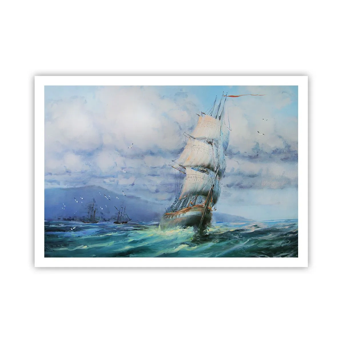 Póster - Un barco en un mar tempestuoso - 100x70cm - Viento en popa - Decoración de pared moderna para salón y dormitorio ARTTOR