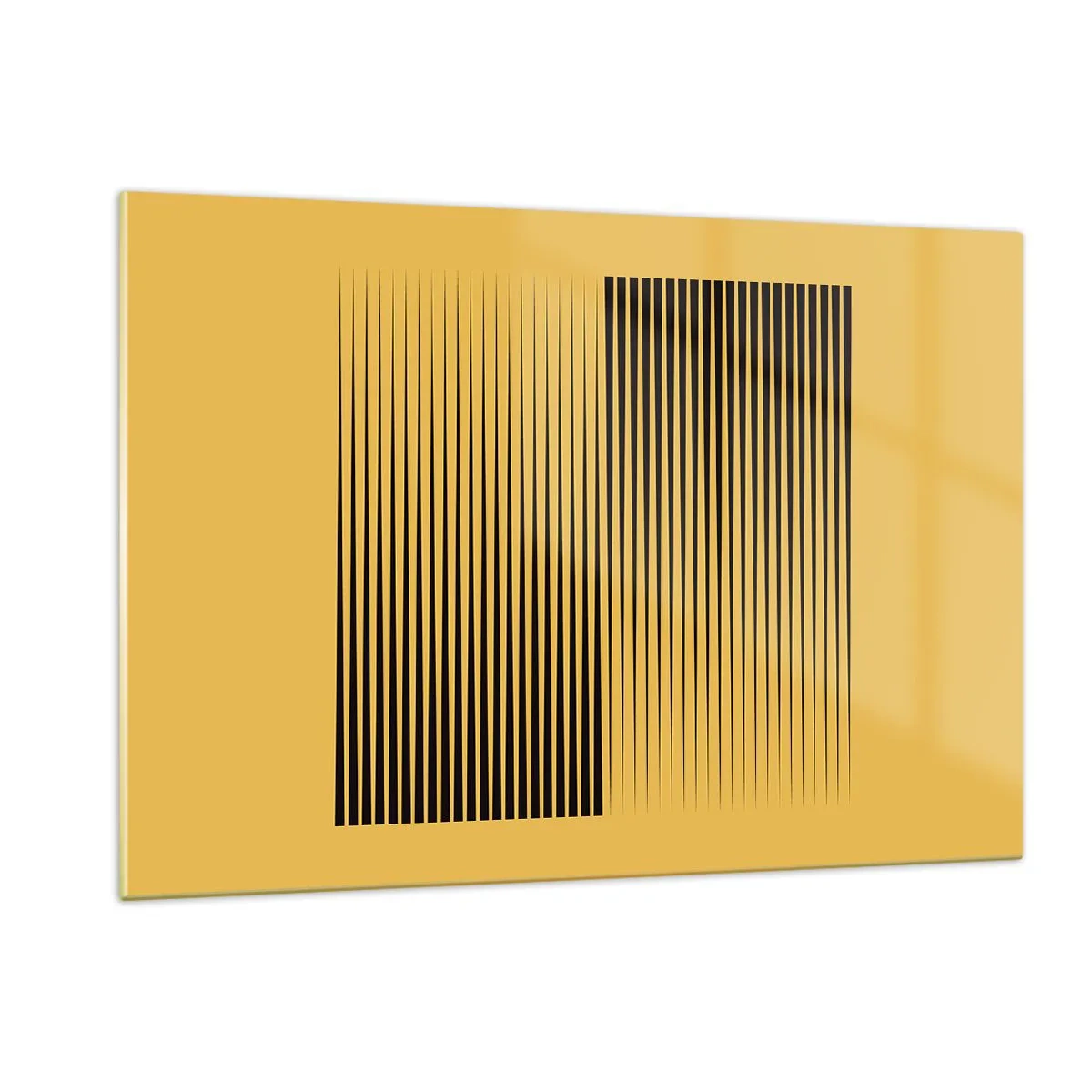 Cuadro sobre vidrio - Impresiones sobre Vidrio - Las líneas verticales negras crean una ilusión geométrica. - 120x80cm - Cuadrado de opuestos - Decoración de pared moderna para salón y dormitorio ARTTOR