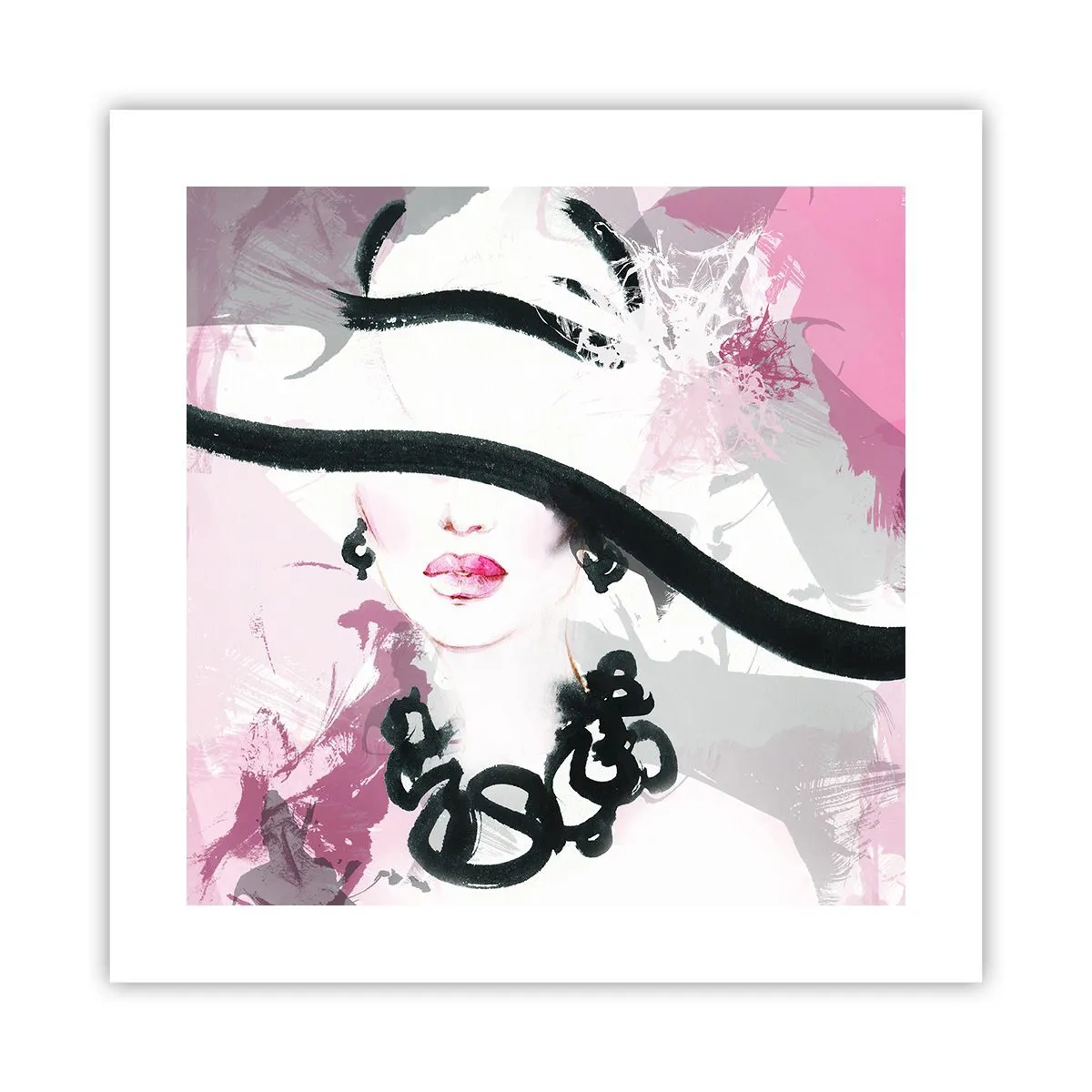 Póster - Retrato de una dama en negro y rosa - 40x40 cm