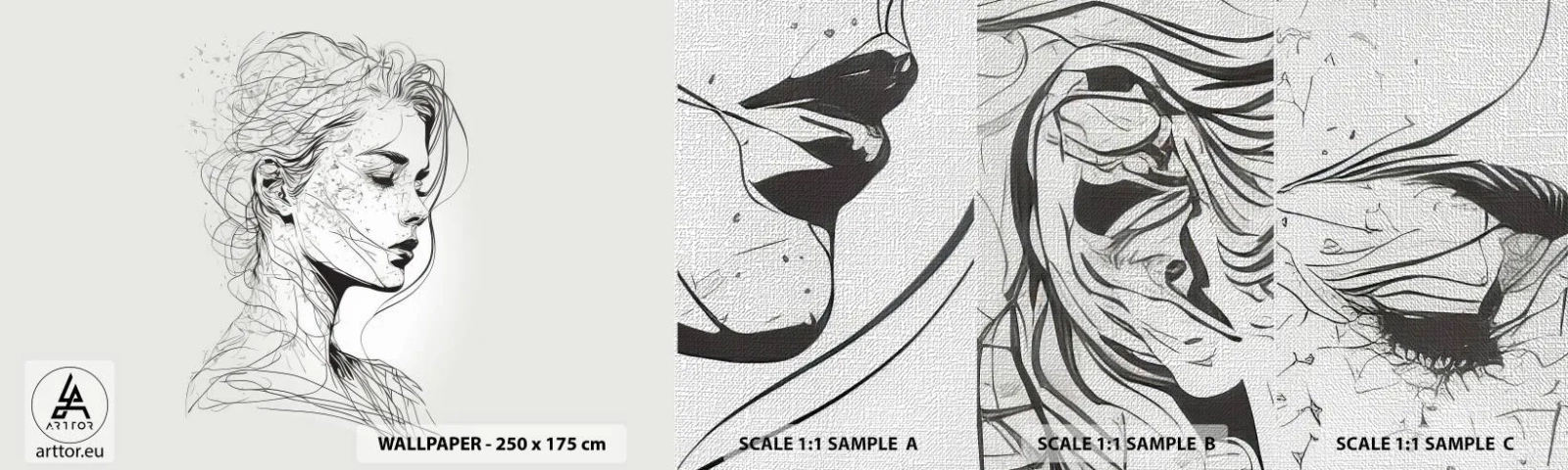 Muestra de fotomural Premium Canvas - Retrato de ensueño - Mujer, Retrato, Línea - 100x30 cm