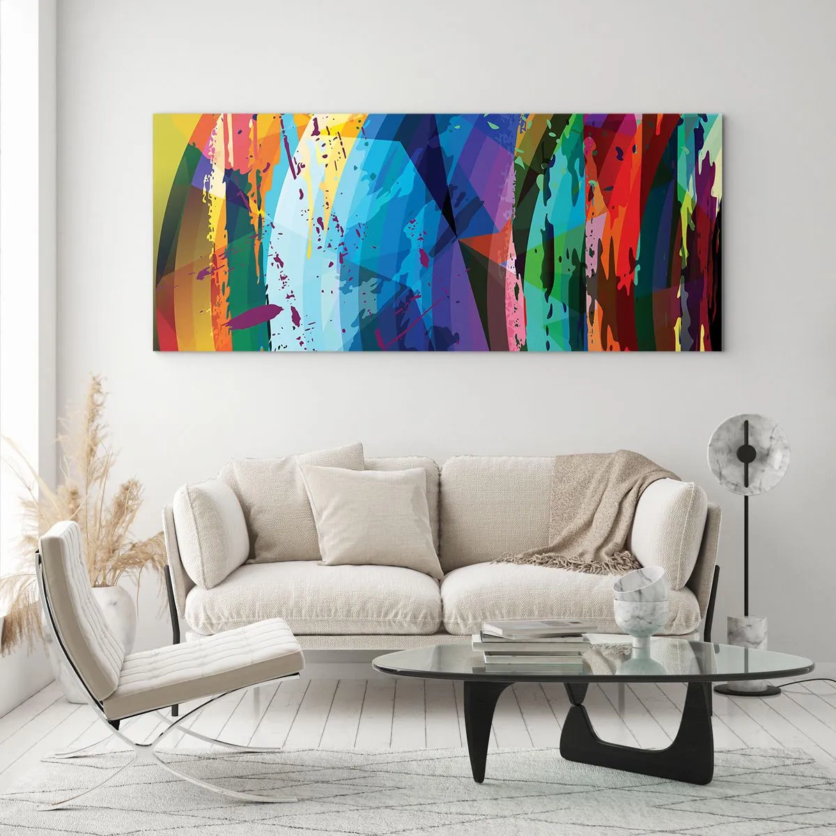 Cuadro sobre vidrio - Impresiones sobre Vidrio - Abstracción colorida en patrones y formas dinámicas. - 120x50cm - Vértigo de colores - Decoración de pared moderna para salón y dormitorio ARTTOR