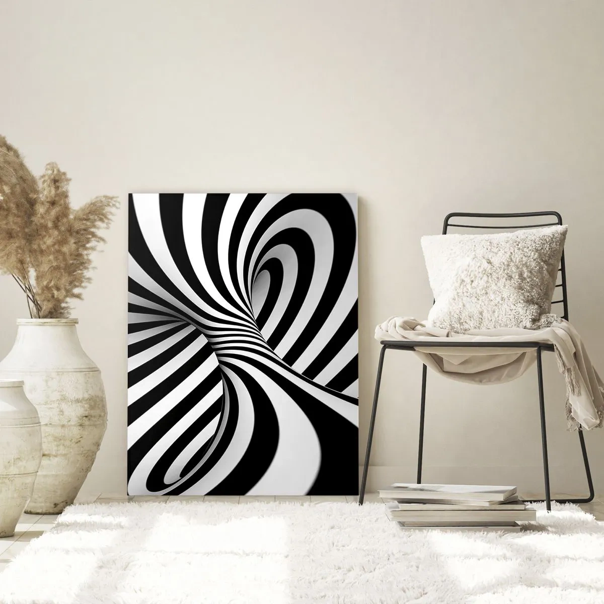 Cuadro sobre vidrio - Impresiones sobre Vidrio - Una espiral en blanco y negro que crea un efecto espacial dinámico. - 50x70cm - Composición: espacio de baile - Decoración de pared moderna para salón y dormitorio ARTTOR