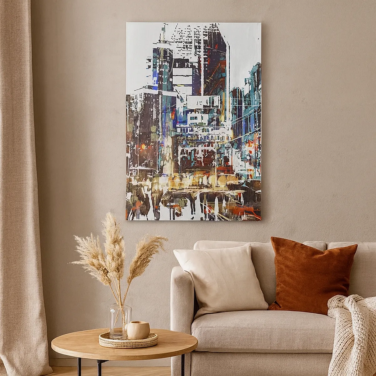 Cuadro sobre lienzo - Impresión de Imagen - Un paisaje urbano moderno de estilo artístico. - 50x70cm - Ciudad parpadeante - Decoración de pared moderna para salón y dormitorio ARTTOR