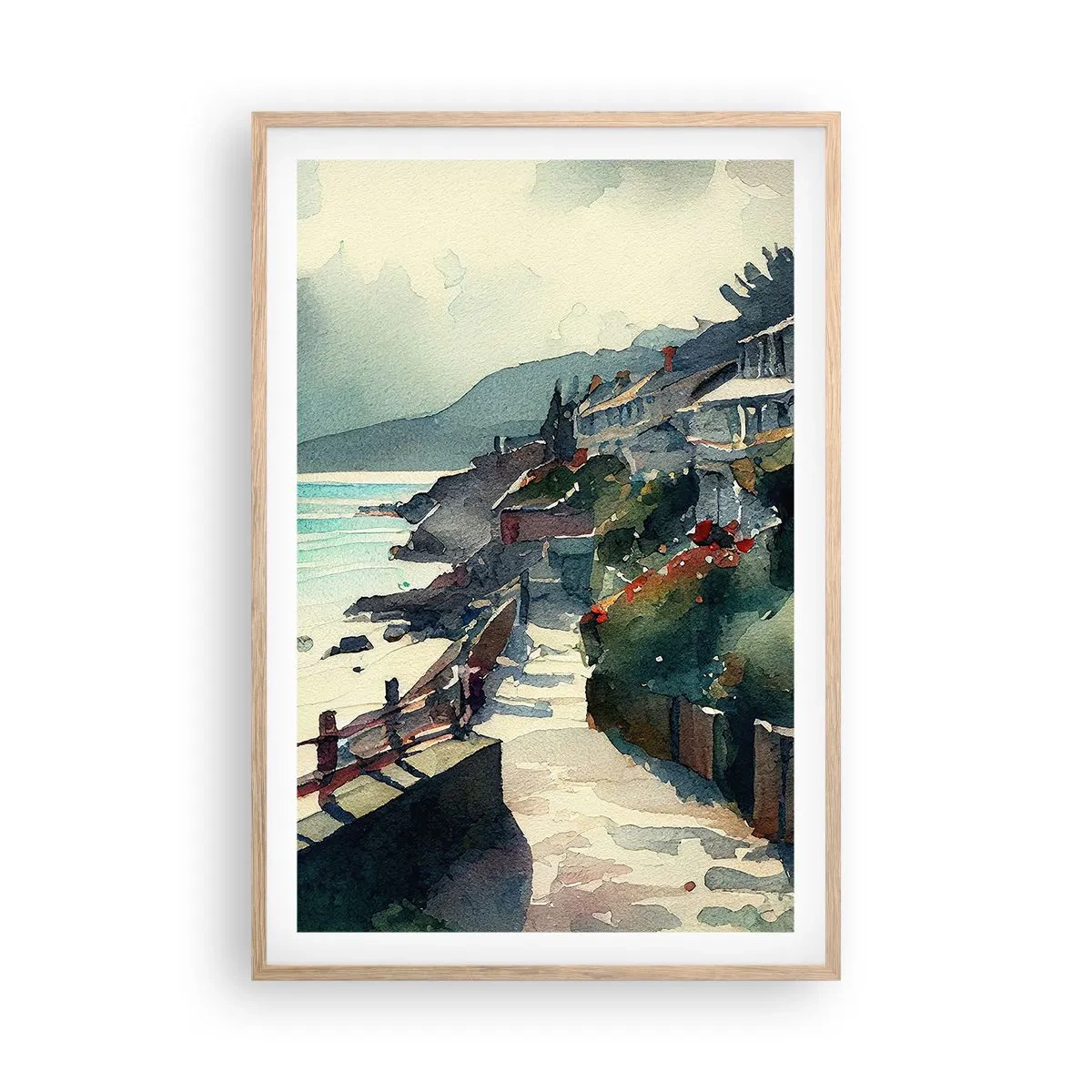 Póster en marco roble claro - Ciudad mediterránea - 61x91 cm