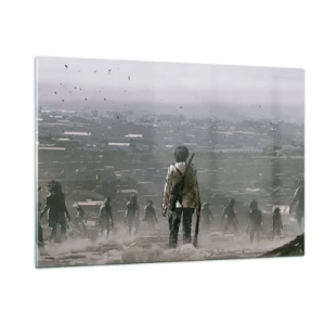 Cuadro sobre vidrio - Impresiones sobre Vidrio - Una figura con un rifle en el oscuro escenario de un grupo que se acerca. - 120x80cm - Soy leyenda - Decoración de pared moderna para salón y dormitorio ARTTOR