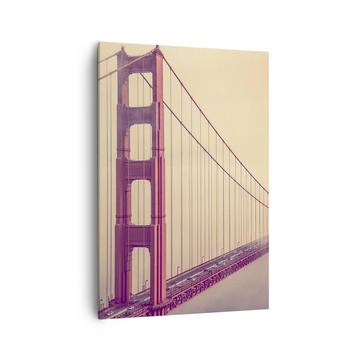 Cuadro sobre lienzo - Impresión de Imagen - Un puente en la niebla en tonos pastel, símbolo de elegancia y paz. - 70x100cm - Entre el cielo y la tierra - Decoración de pared moderna para salón y dormitorio ARTTOR