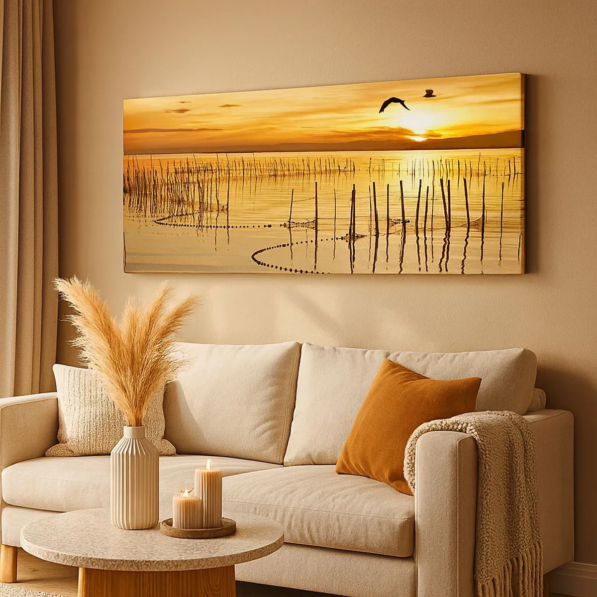 Cuadro sobre lienzo - Impresión de Imagen - Horizonte naranja - 100x40 cm