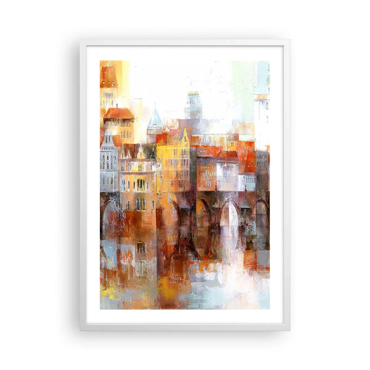 Póster en marco blanco - Puente y ciudad - 50x70 cm