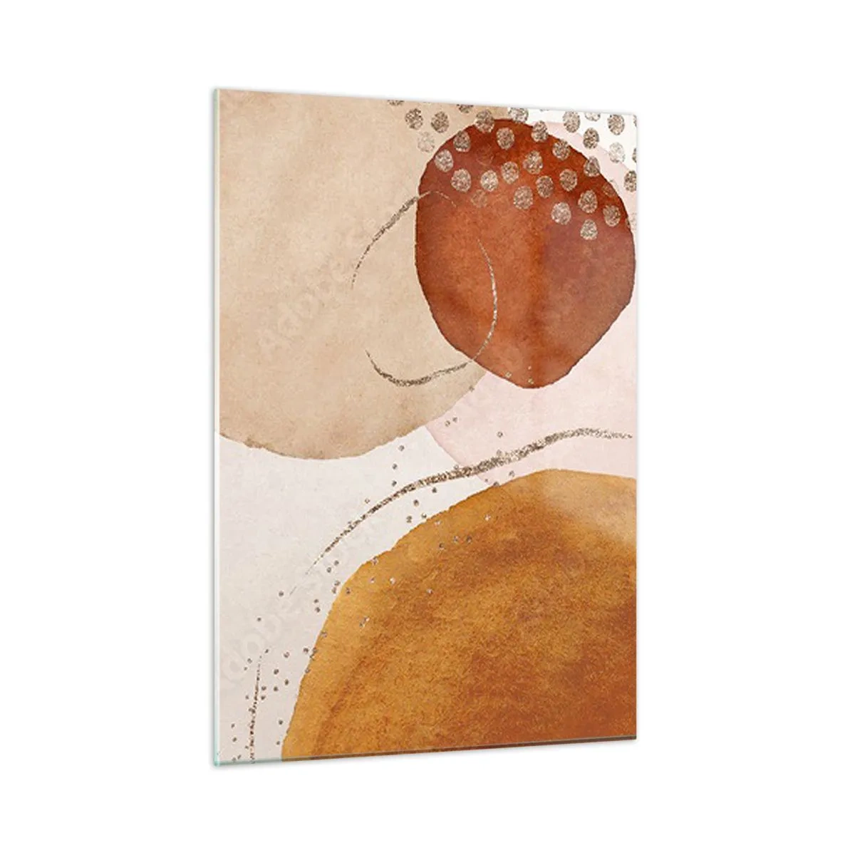 Cuadro sobre vidrio - Impresiones sobre Vidrio - Círculos abstractos en tonos beige, cobre y dorado. - 50x70cm - Movimiento abstracto - Decoración de pared moderna para salón y dormitorio ARTTOR