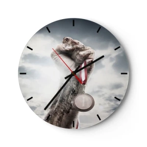 Reloj de pared - Reloj de vidrio - Mano con una medalla contra el cielo - 30x30cm - Per aspera ad astra - Decoración de pared moderna para salón, cocina y dormitorio ARTTOR