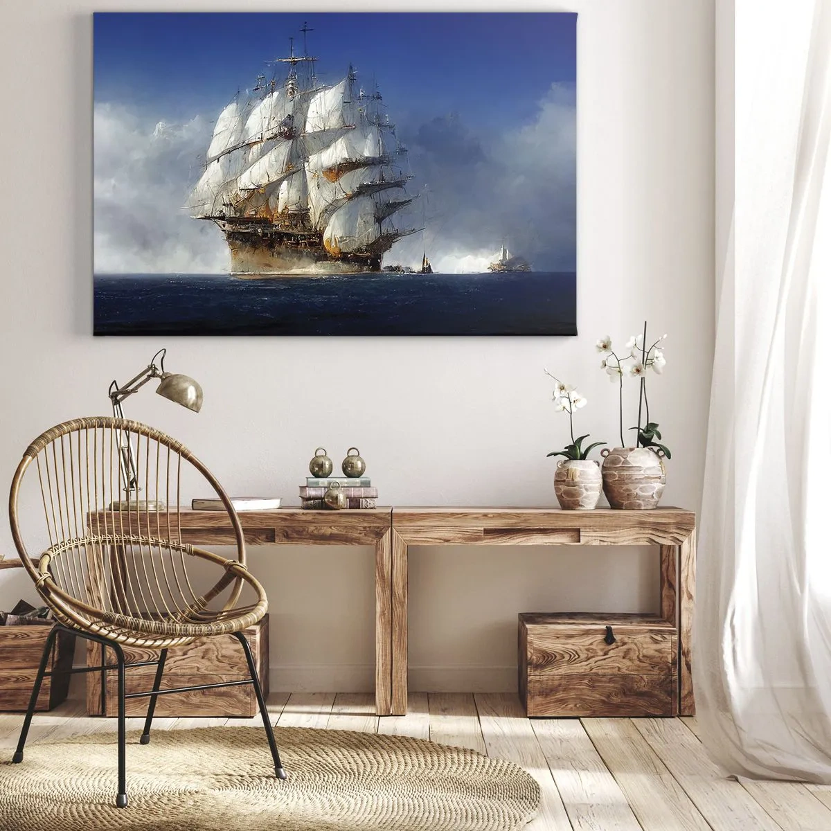 Cuadro sobre lienzo - Impresión de Imagen - Un velero en mar abierto bajo un cielo azul. - 120x80cm - La gran gloria - Decoración de pared moderna para salón y dormitorio ARTTOR