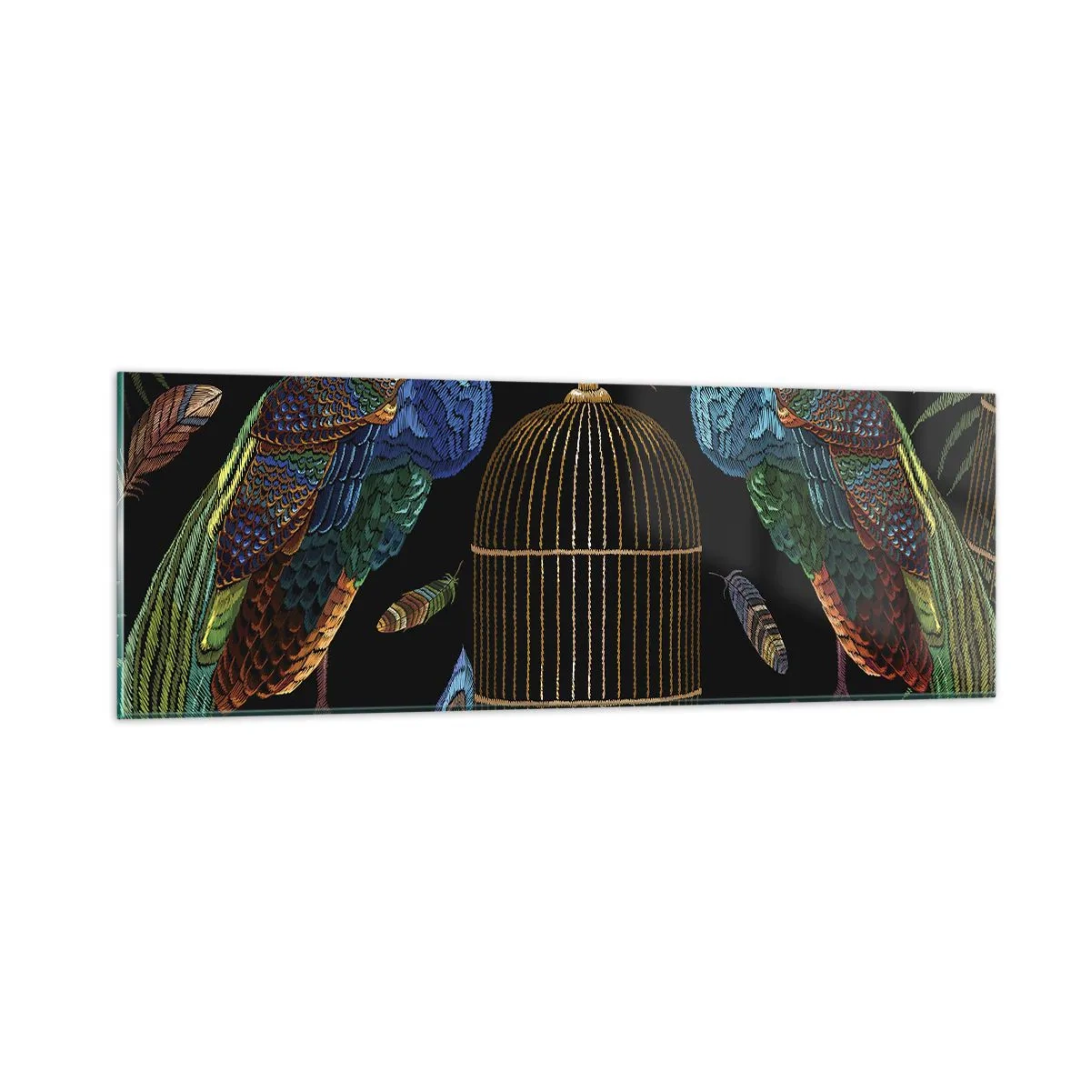 Cuadro sobre vidrio - Impresiones sobre Vidrio - Con plumajes reales - 90x30 cm