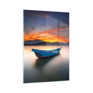 Cuadro sobre vidrio - Impresiones sobre Vidrio - Barco de madera en el lago al atardecer - 50x70cm - Se avecina una buena noche - Decoración de pared moderna para salón y dormitorio ARTTOR