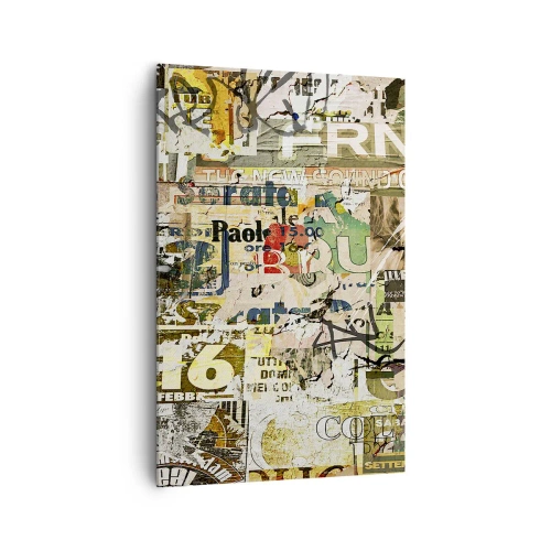 Cuadro sobre lienzo - Impresión de Imagen - Un collage de fragmentos de periódicos y carteles en estilo artístico. - 80x120cm - Oh, está sucediendo... - Decoración de pared moderna para salón y dormitorio ARTTOR