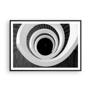Póster en marco negro - Escalera de caracol en blanco y negro de estilo moderno. - 100x70cm - Hacia el origen - Decoración de pared moderna para salón y dormitorio ARTTOR