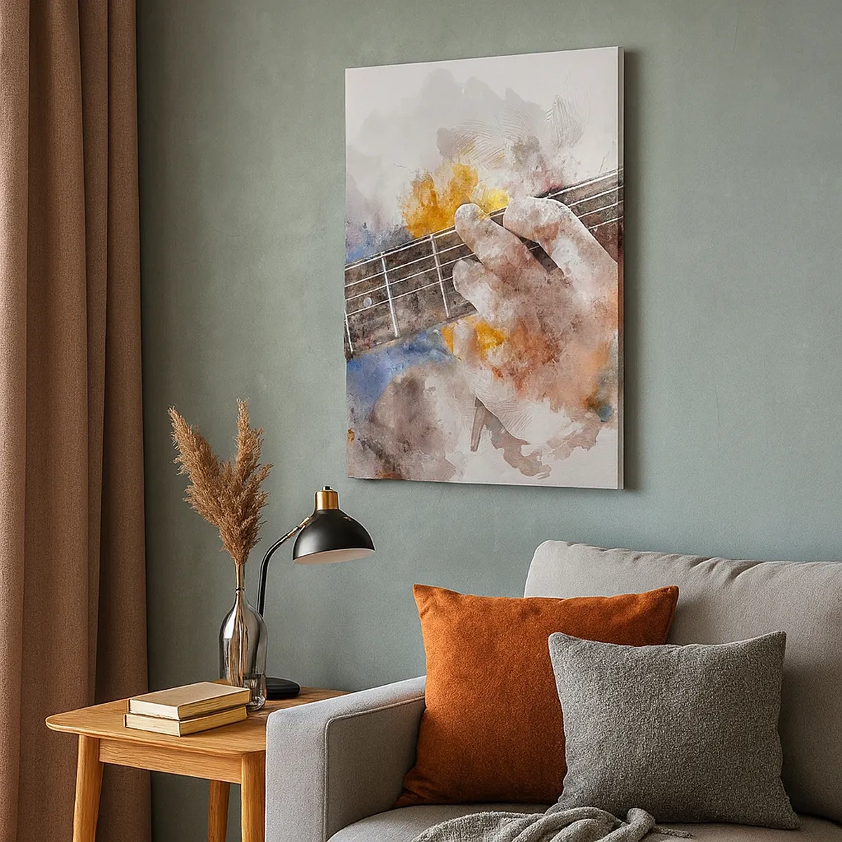 Cuadro sobre lienzo - Impresión de Imagen - Imagen abstracta de una mano tocando la guitarra. - 50x70cm - Poesía entre las cuerdas - Decoración de pared moderna para salón y dormitorio ARTTOR