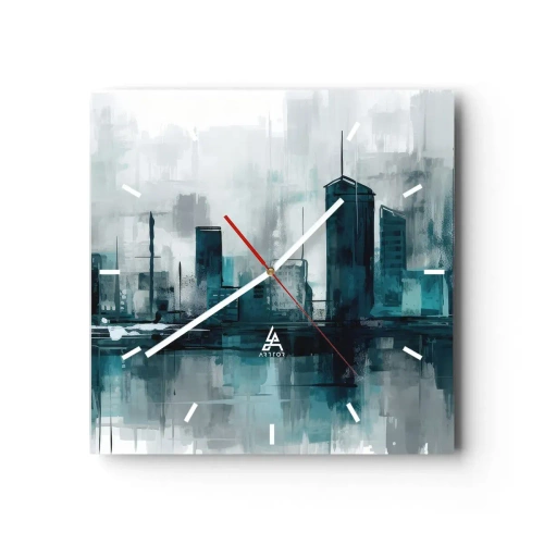 Reloj de pared - Reloj de vidrio - Ciudad color lluvia - 40x40 cm