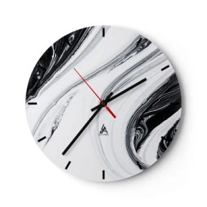 Reloj de pared - Reloj de vidrio - Las líneas abstractas en blanco y negro crean un patrón fluido y contrastante. - 30x30cm - Combinando opuestos - Decoración de pared moderna para salón, cocina y dormitorio ARTTOR