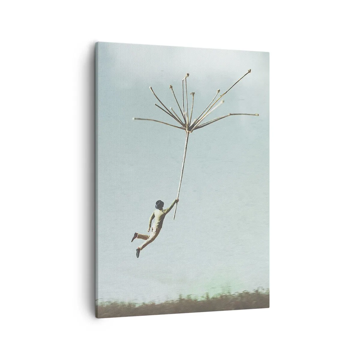Cuadro sobre lienzo - Impresión de Imagen - Una figura levantada por una gran semilla de diente de león. - 50x70cm - Bailando con la brisa - Decoración de pared moderna para salón y dormitorio ARTTOR