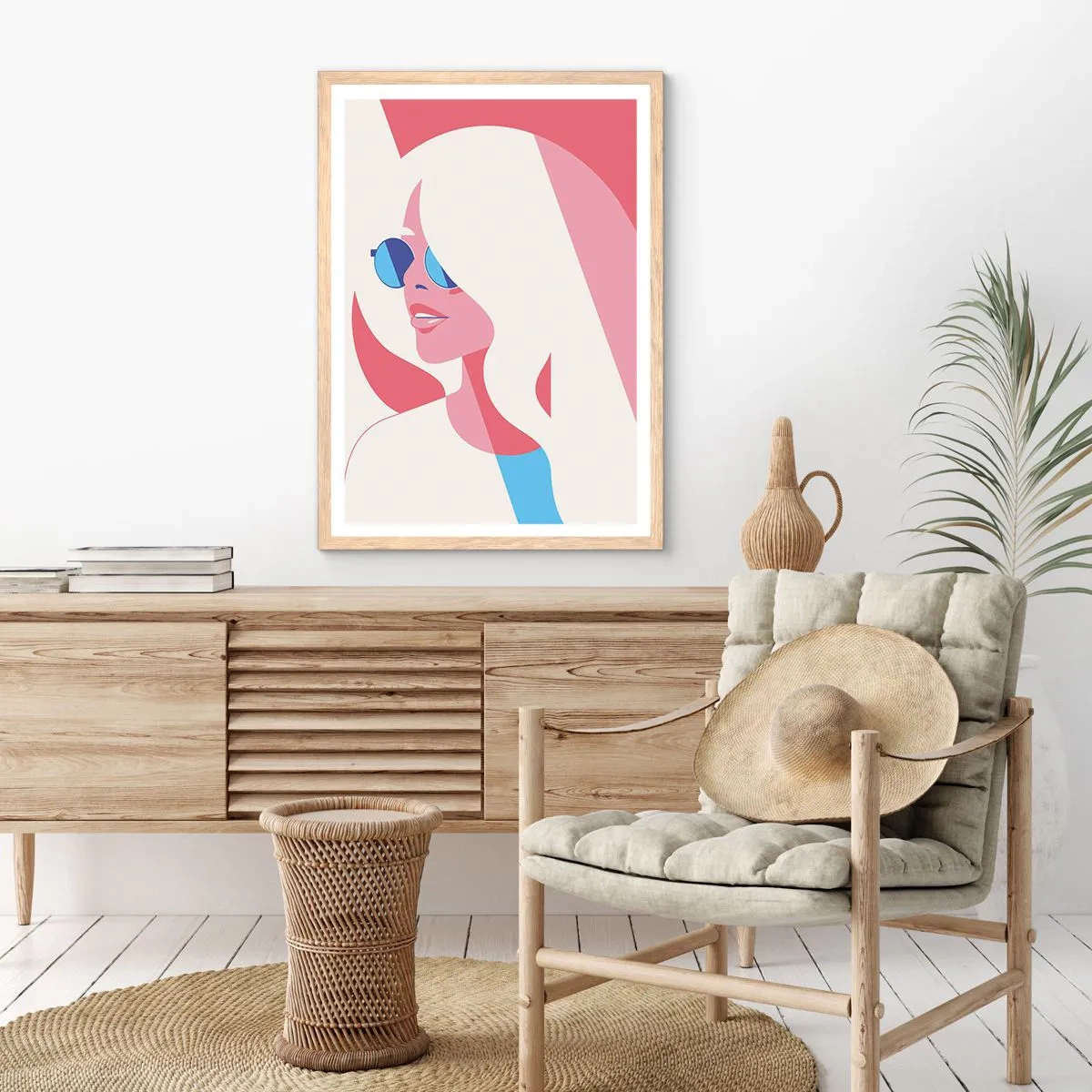 Póster en marco roble claro - Rubia frente al sol - 50x70 cm