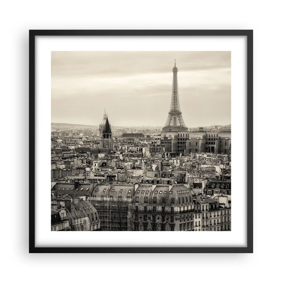 Póster en marco negro - Sobre los tejados de París - 50x50 cm