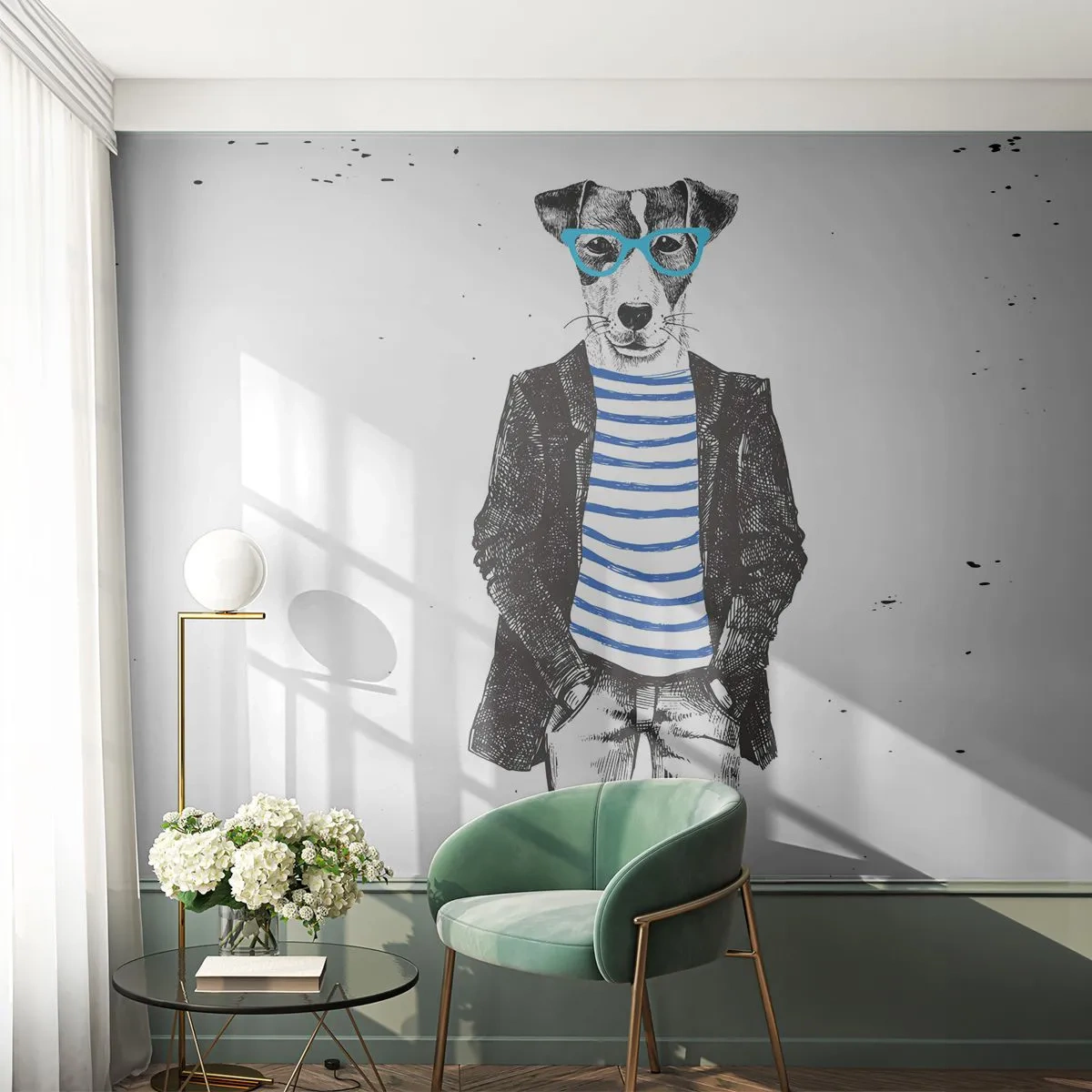 Fotomural Premium Canvas - El encanto del perro - Abstracción, Hombre, Perro - 200x140 cm